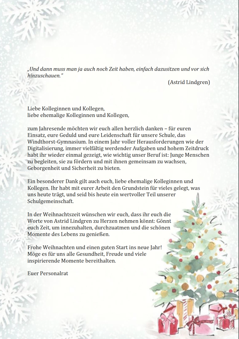 Mehr über den Artikel erfahren Weihnachtsgruß vom Personalrat