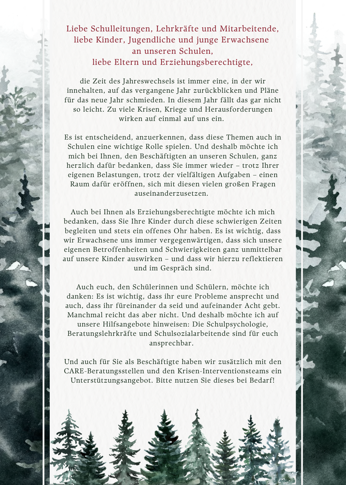 Mehr über den Artikel erfahren Weihnachtsgruß aus dem Kultusministerium